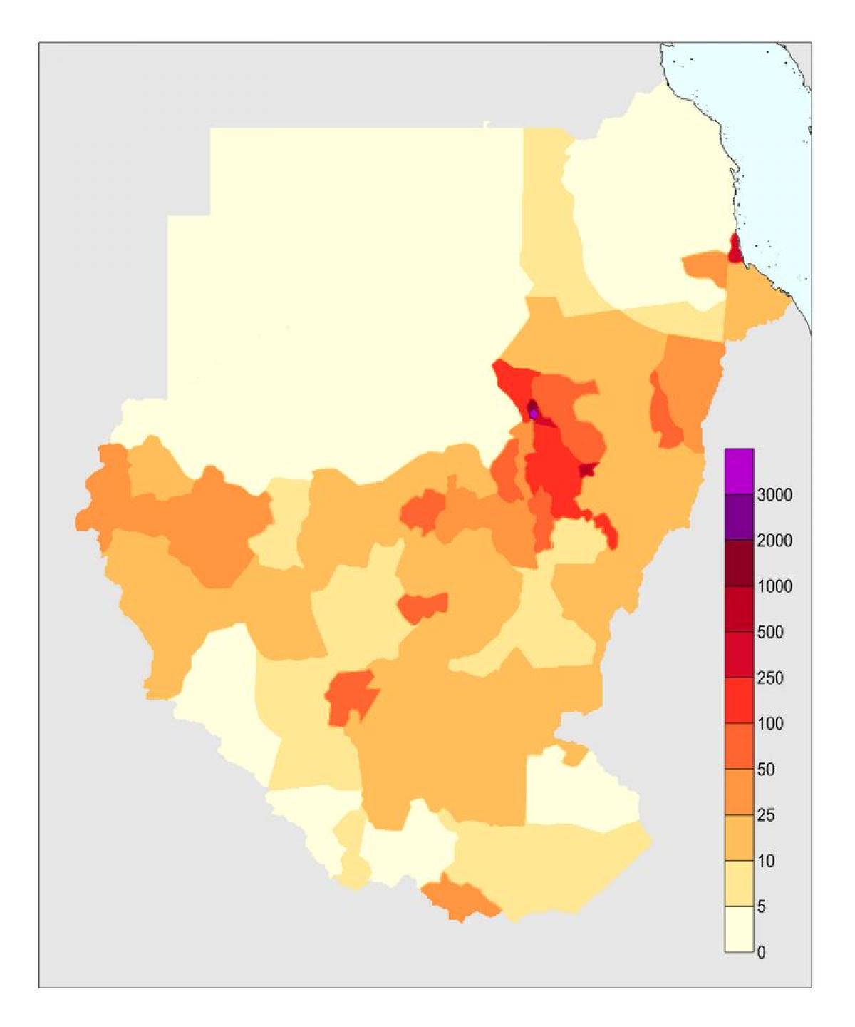 Карта на населението на Судан 