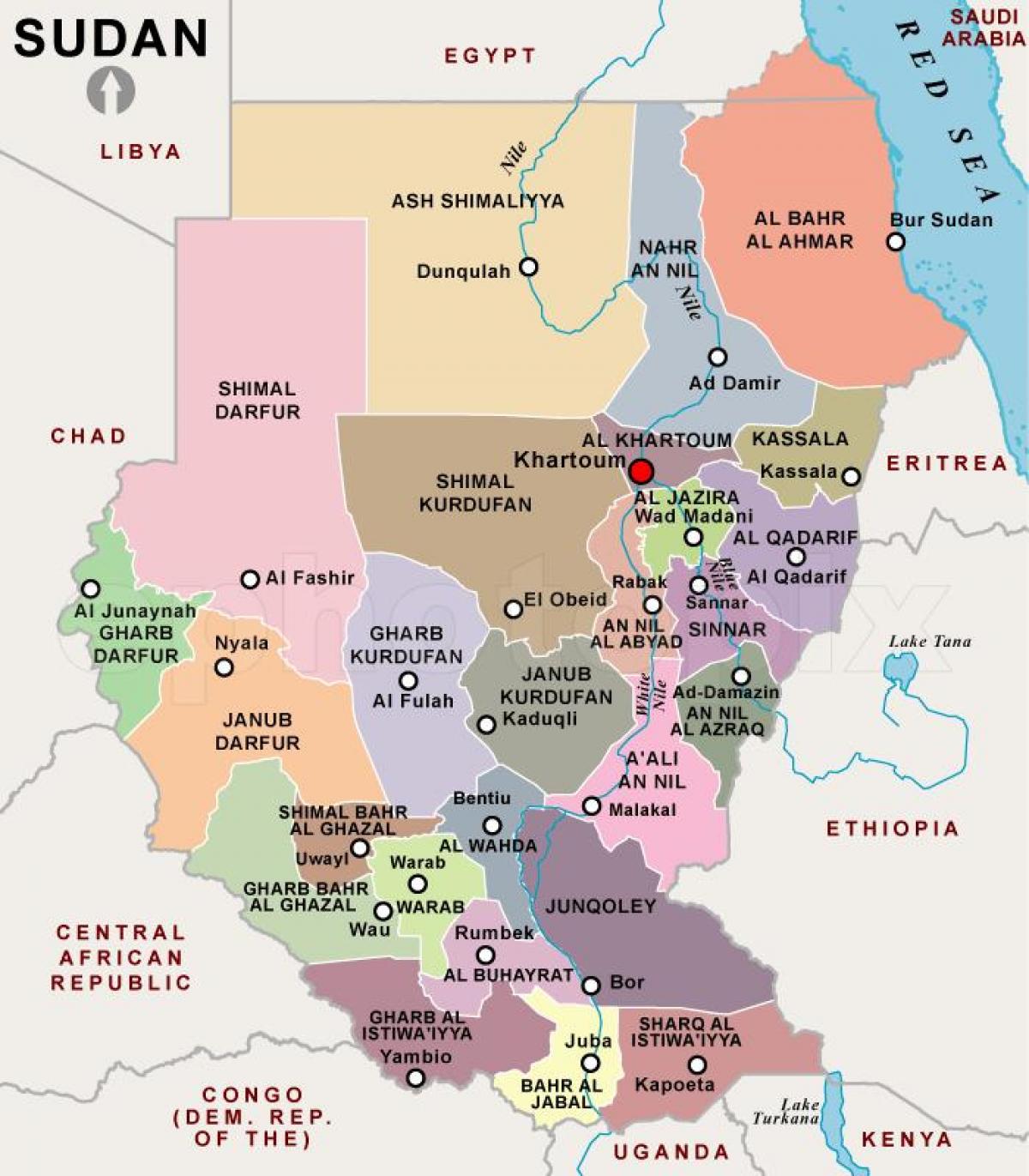 Карта на Судан региони